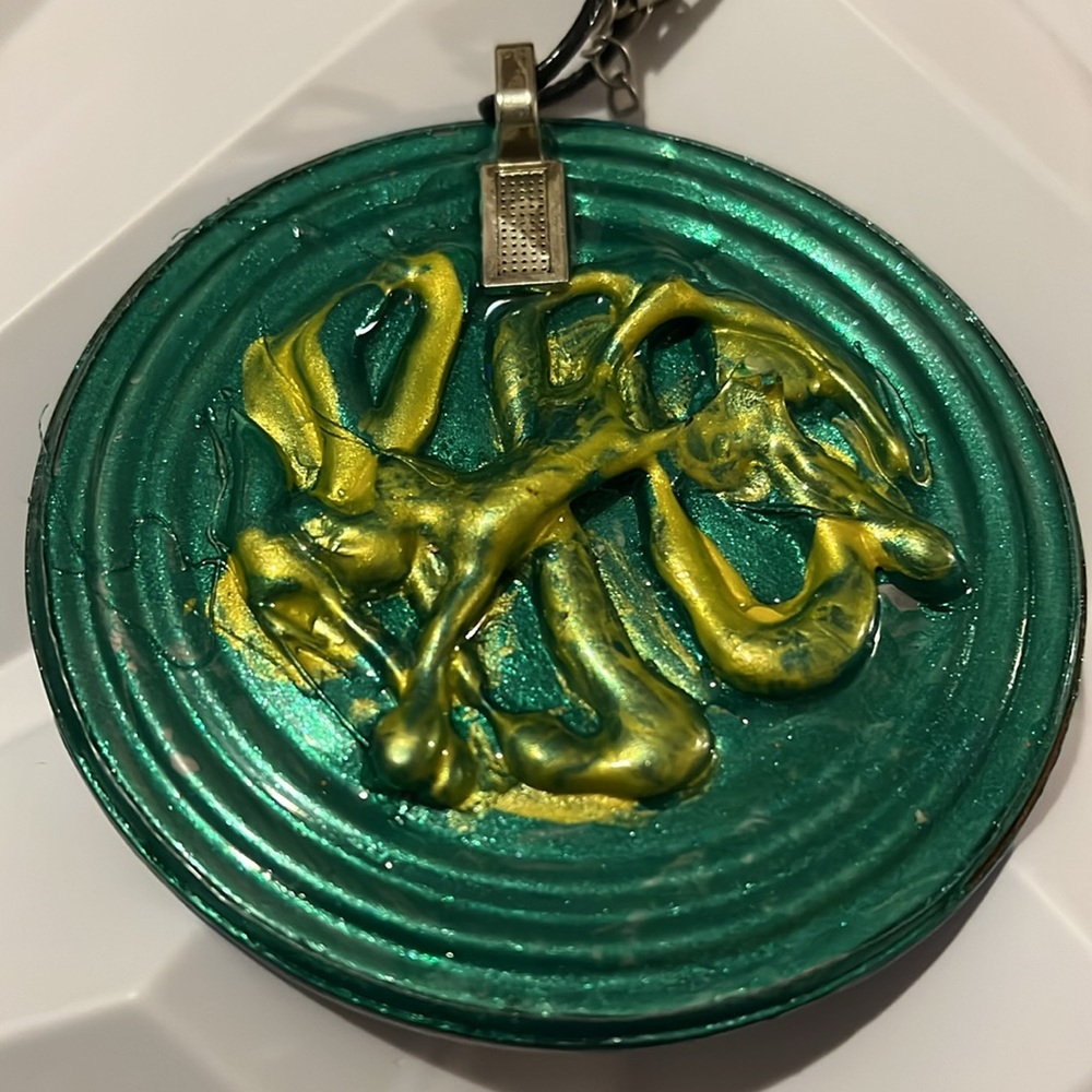 Reversible Artistic Circular Blue and Yellow Handmade Necklace